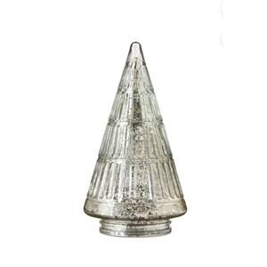 My Texas House Glass Ribbed Christmas Tree Tabletop Decor Silver Gold 7.9"